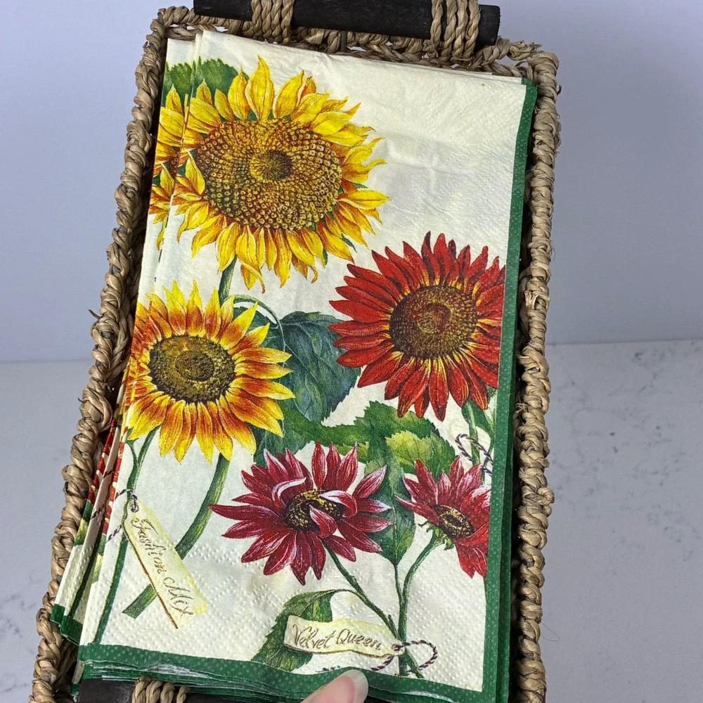 Napkin Holder Tray Woven Seagrass Farmhouse Rustic Cottage Fall Country Kitchen
